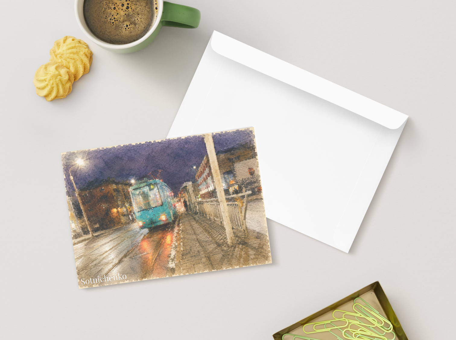 Last Tram Home — Vintage Printable Postcard
