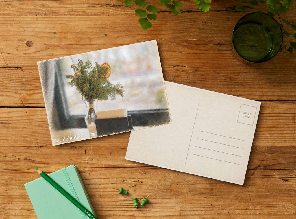 Winter Greenery — Cozy Printable Postcard