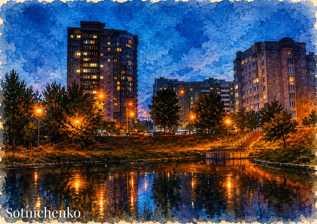 City Lights Reflection — Urban Printable Postcard
