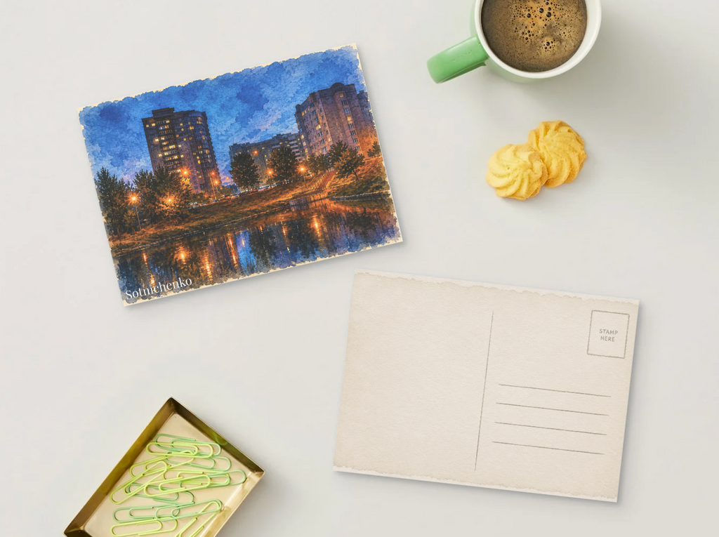 City Lights Reflection — Urban Printable Postcard