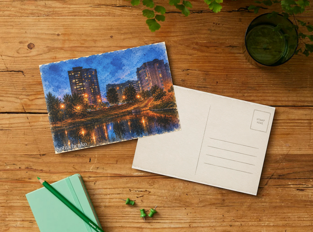 City Lights Reflection — Urban Printable Postcard
