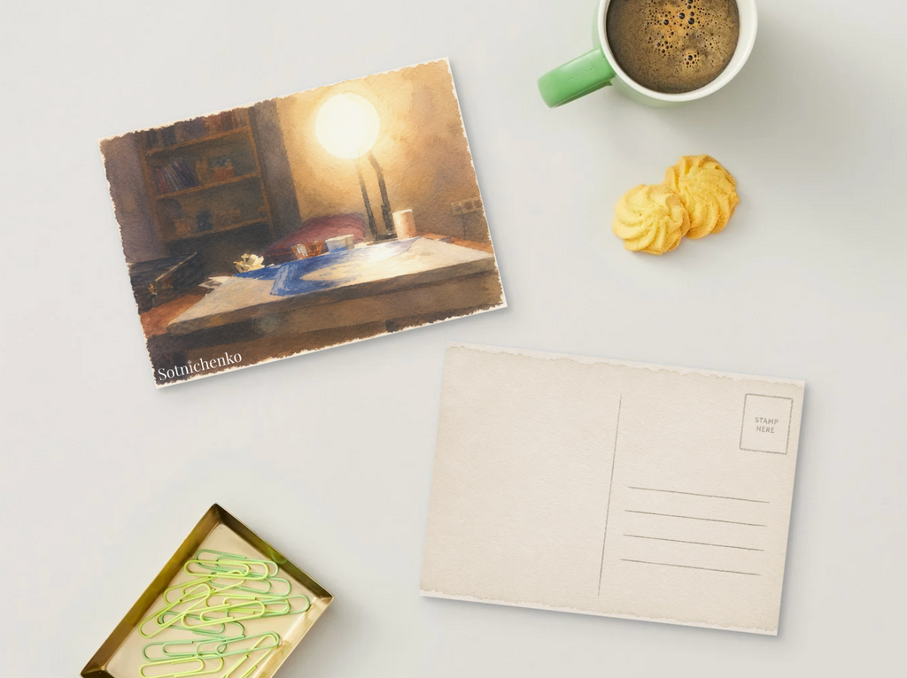 Quiet Table Light — Vintage Printable Postcard