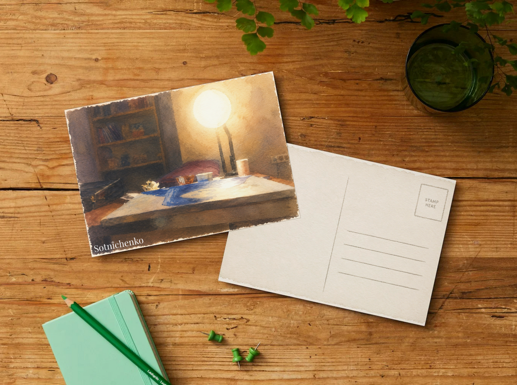 Quiet Table Light — Vintage Printable Postcard