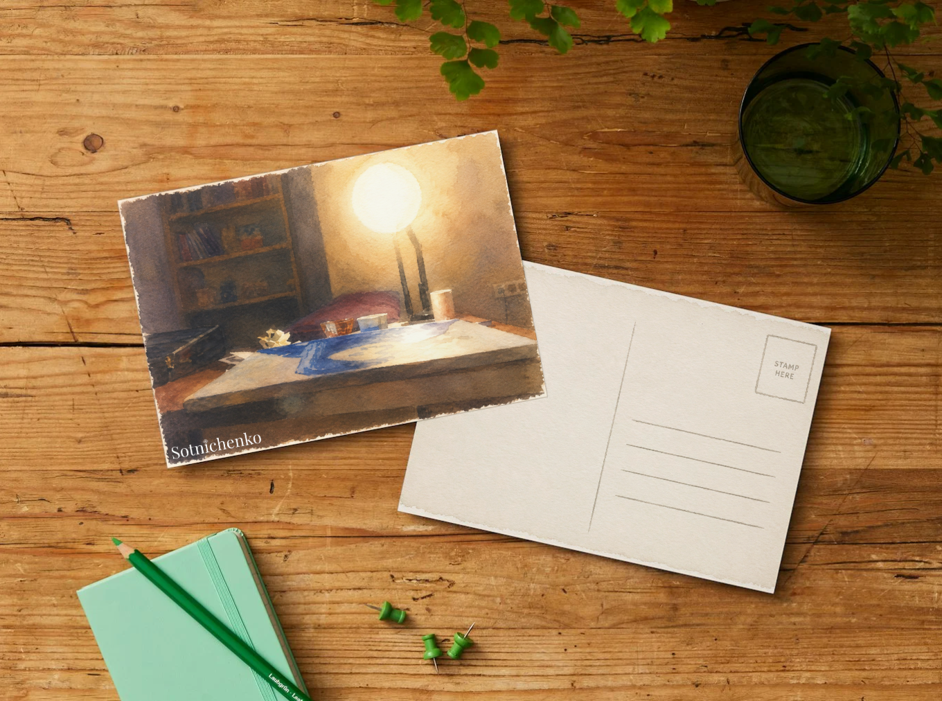Quiet Table Light — Vintage Printable Postcard