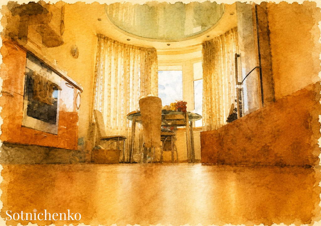 Golden Dining Room — Cozy Printable Postcard