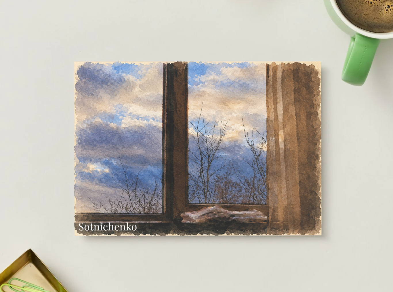 Winter Window — Cozy Printable Postcard