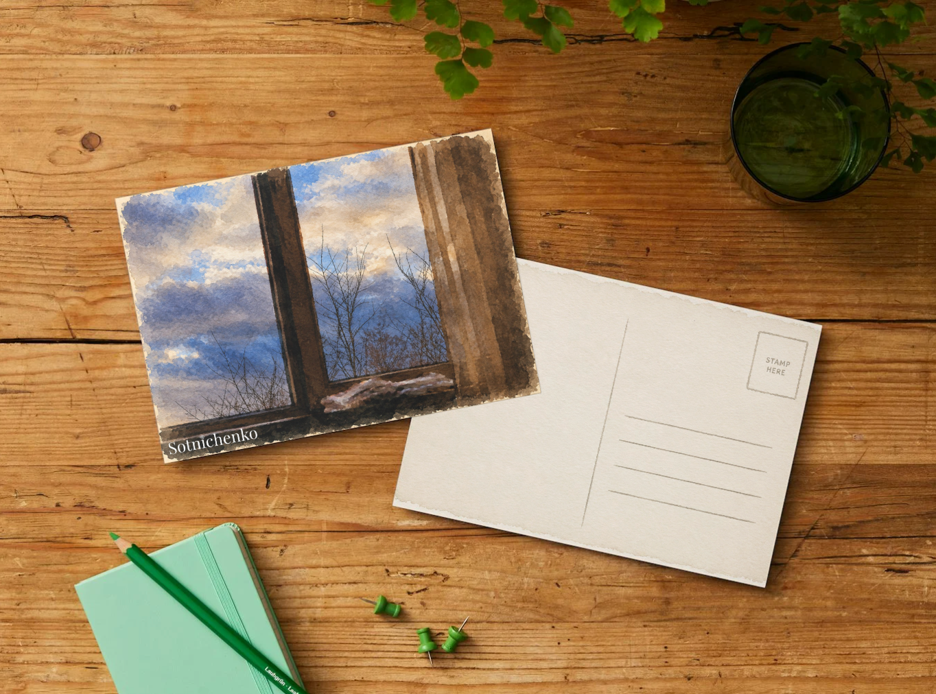 Winter Window — Cozy Printable Postcard