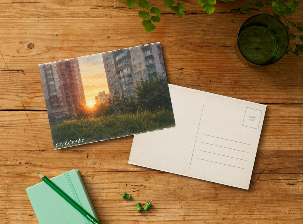 Sunset Between Blocks — Urban Printable Postcard
