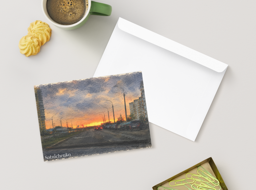 Driving Into Sunset — Vintage Printable Postcard