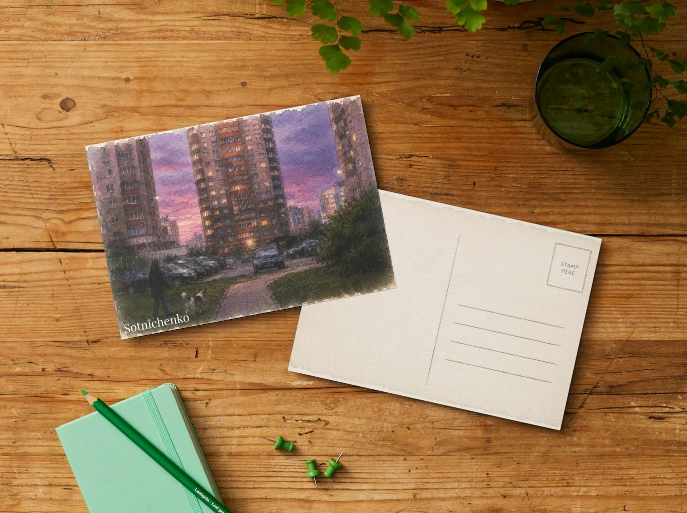 Evening Walk Home — Vintage Printable Postcard