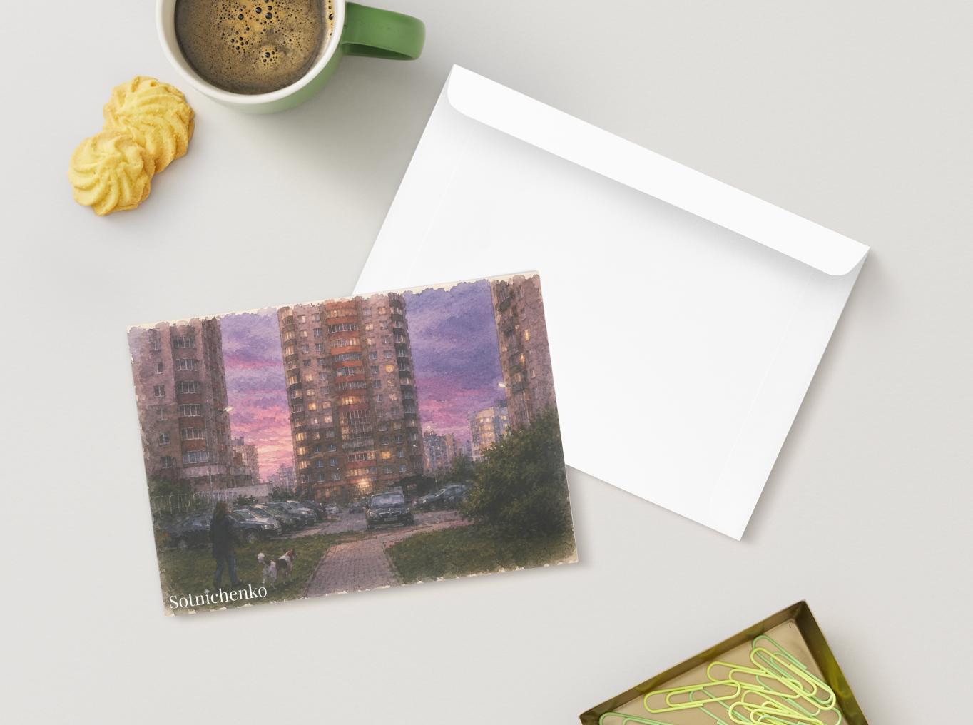 Evening Walk Home — Vintage Printable Postcard