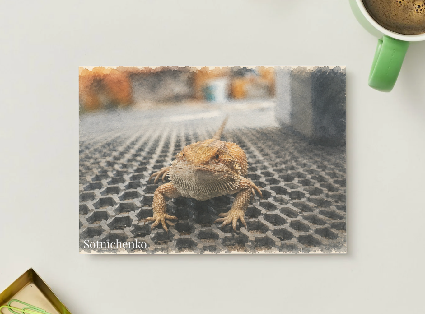 Tiny Dragon Stare — Reptile Printable Postcard