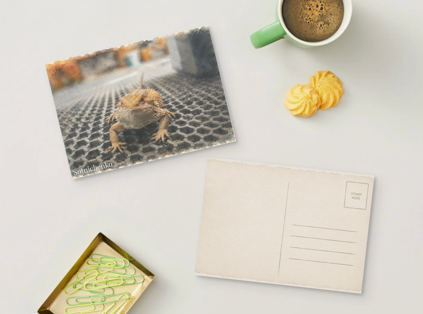 Tiny Dragon Stare — Reptile Printable Postcard