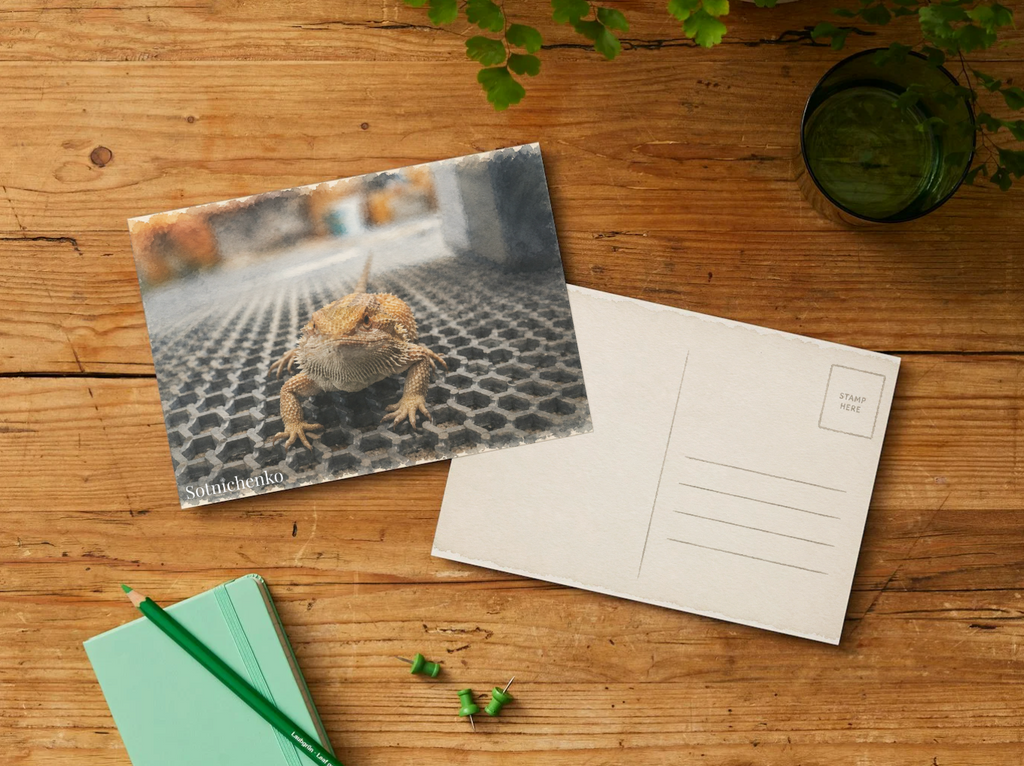 Tiny Dragon Stare — Reptile Printable Postcard