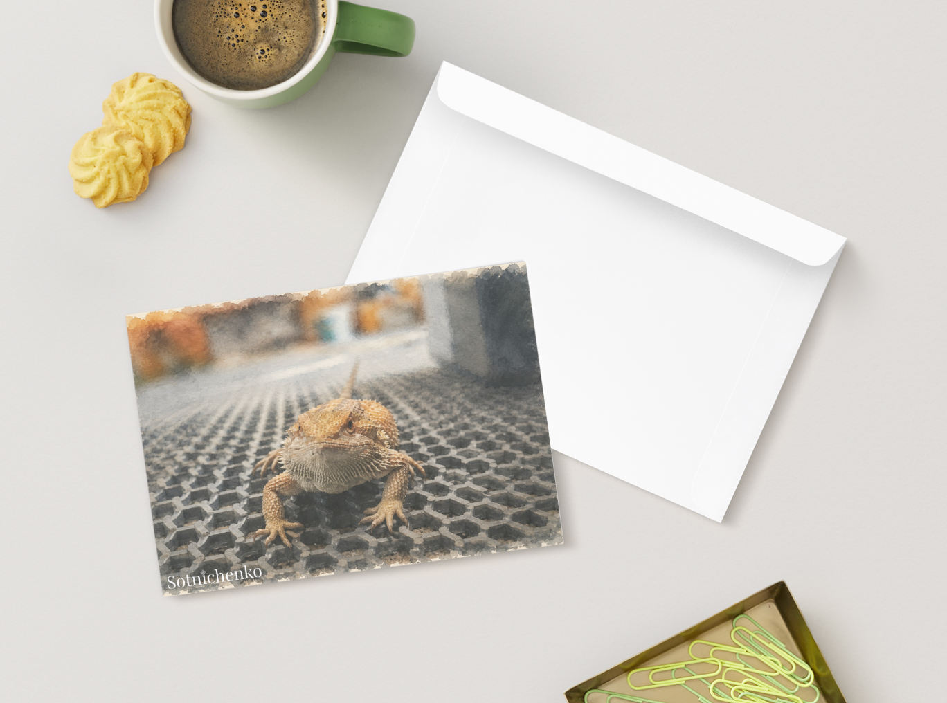 Tiny Dragon Stare — Reptile Printable Postcard
