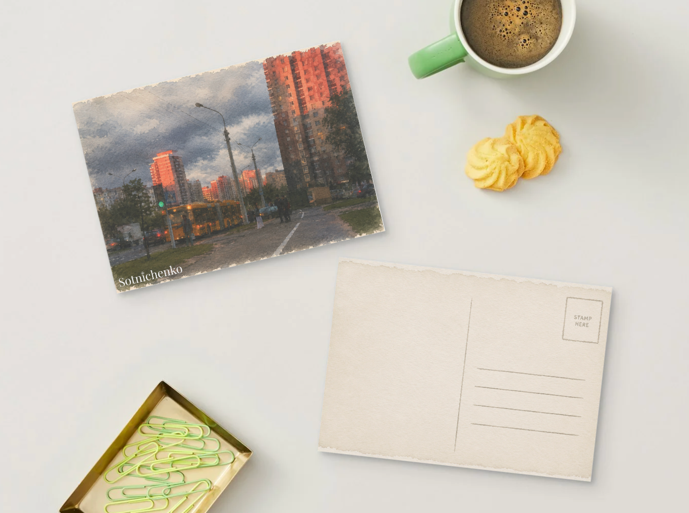 Evening Bus Stop — Urban Printable Postcard
