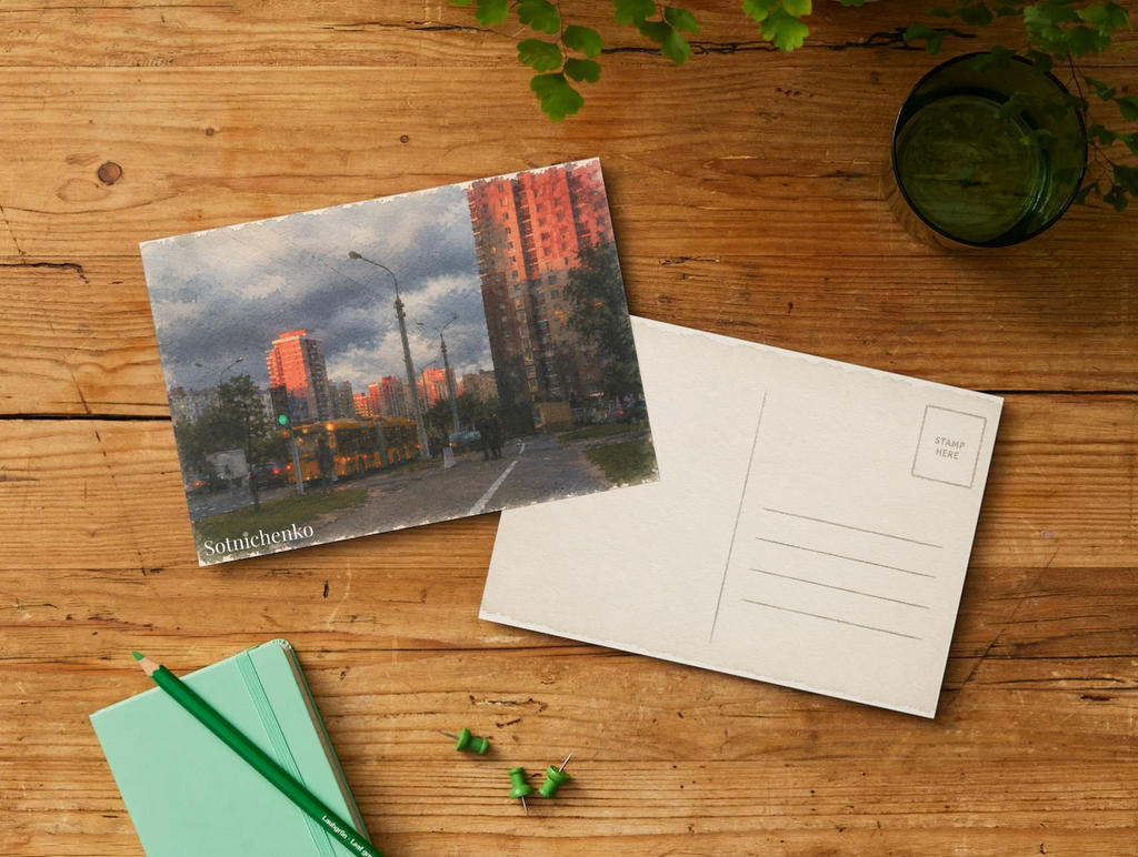 Evening Bus Stop — Urban Printable Postcard