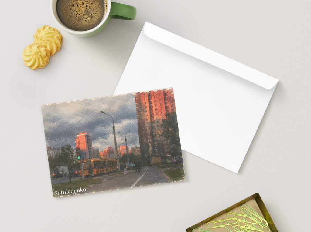 Evening Bus Stop — Urban Printable Postcard