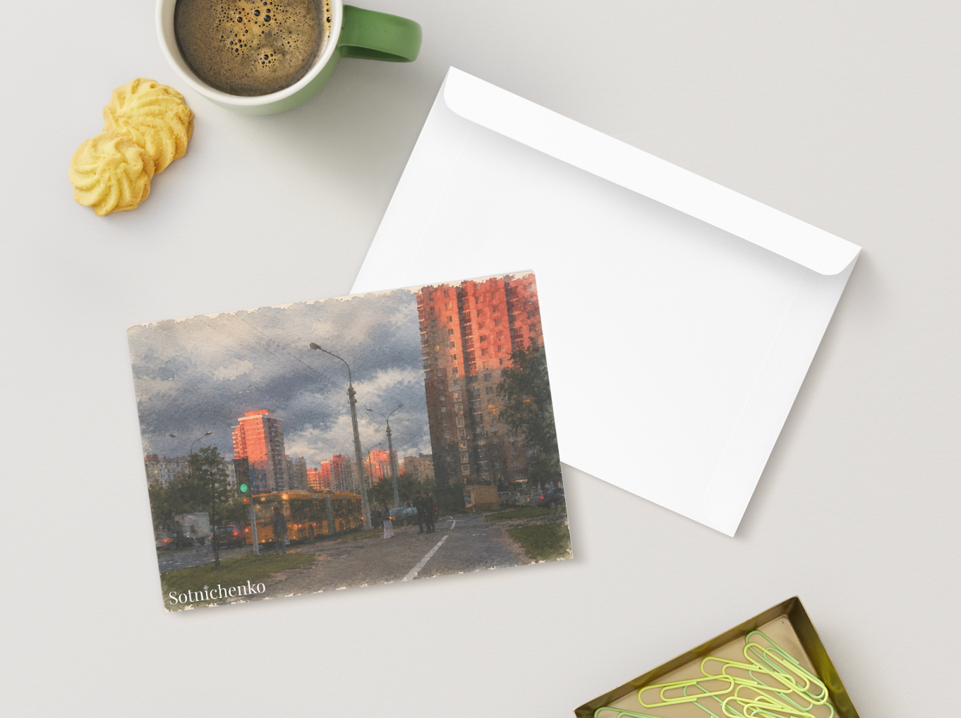 Evening Bus Stop — Urban Printable Postcard