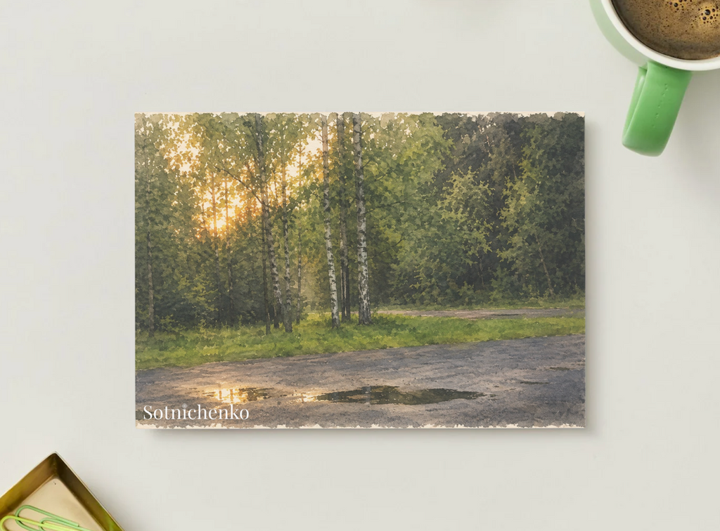 Puddles by the Birches — Vintage Printable Postcard