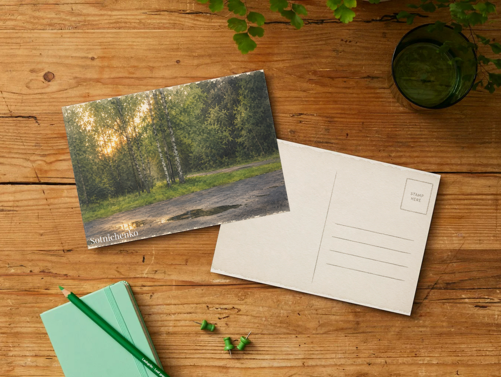 Puddles by the Birches — Vintage Printable Postcard
