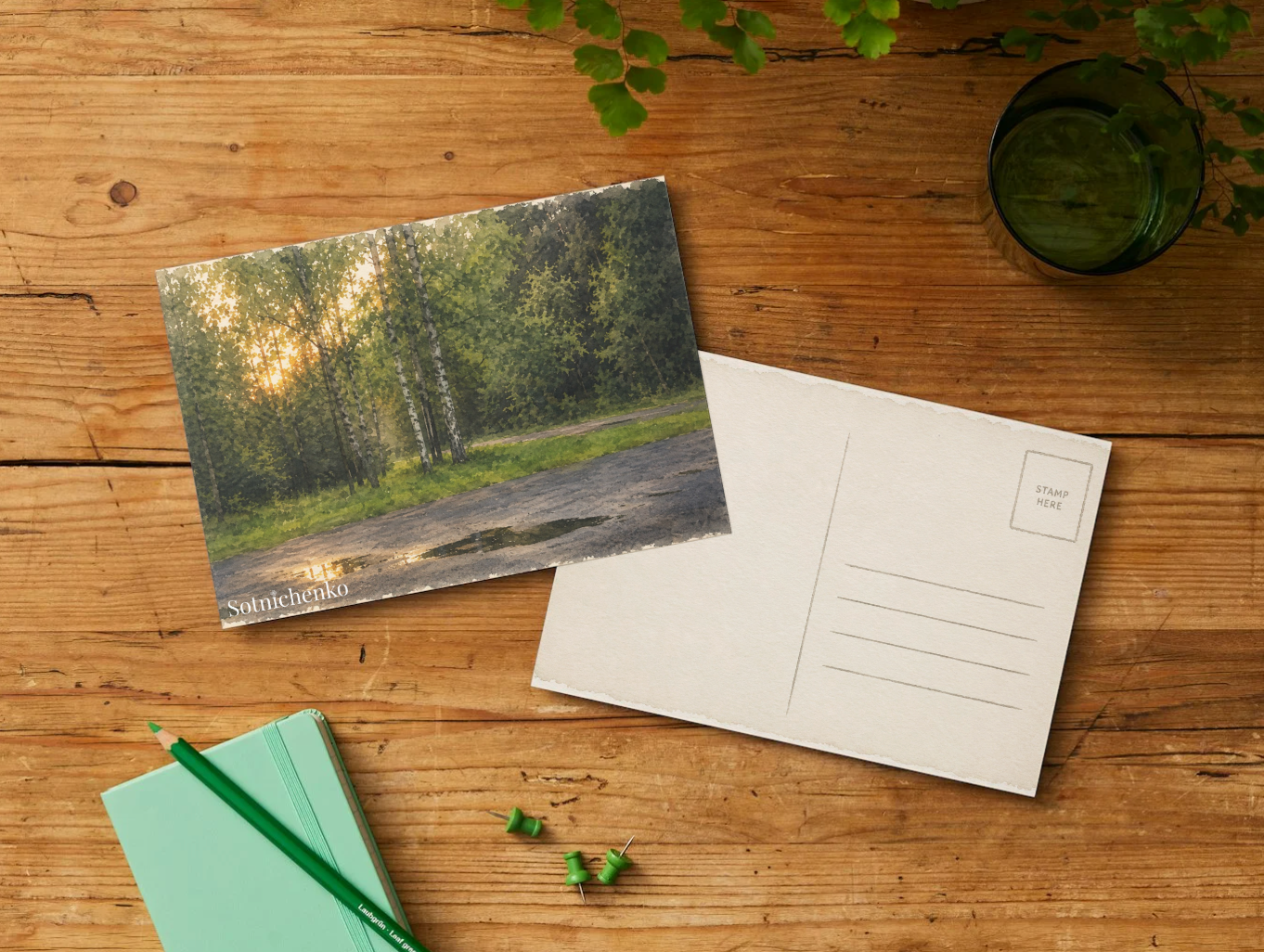 Puddles by the Birches — Vintage Printable Postcard