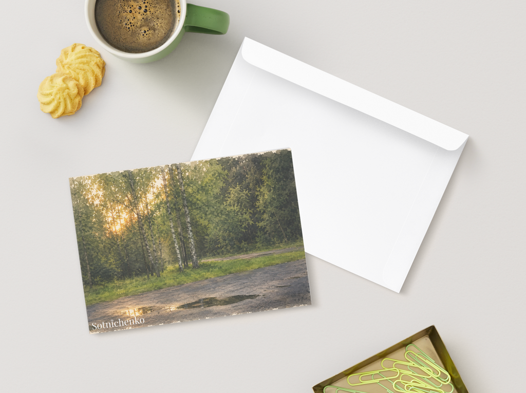 Puddles by the Birches — Vintage Printable Postcard