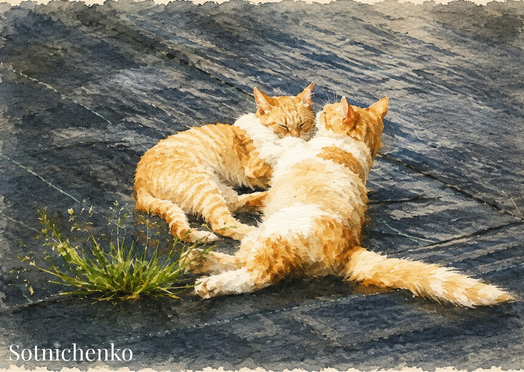 Sunlit Cats — Pet Printable Postcard