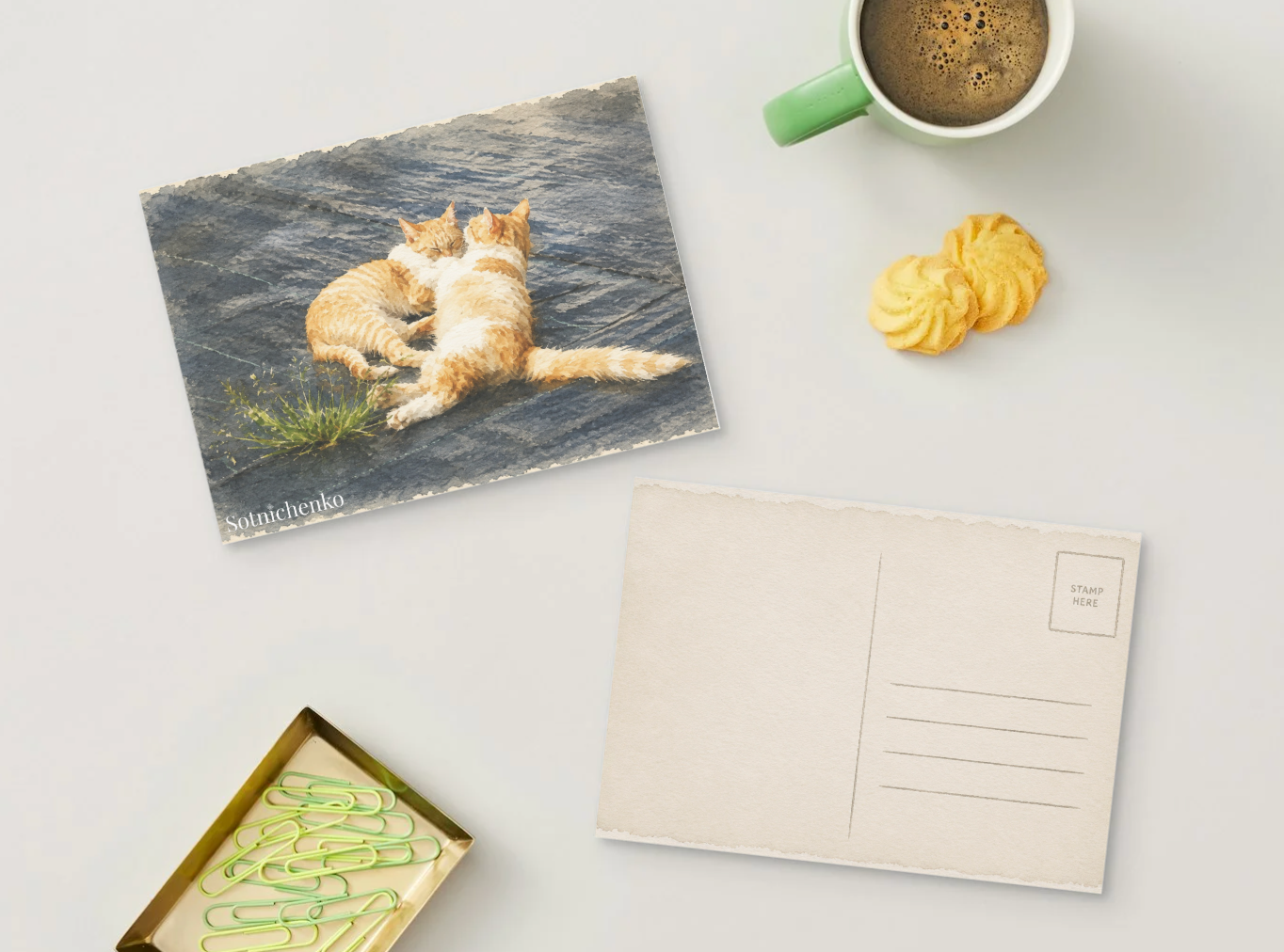 Sunlit Cats — Pet Printable Postcard
