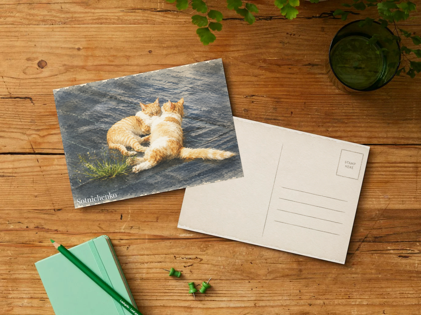 Sunlit Cats — Pet Printable Postcard