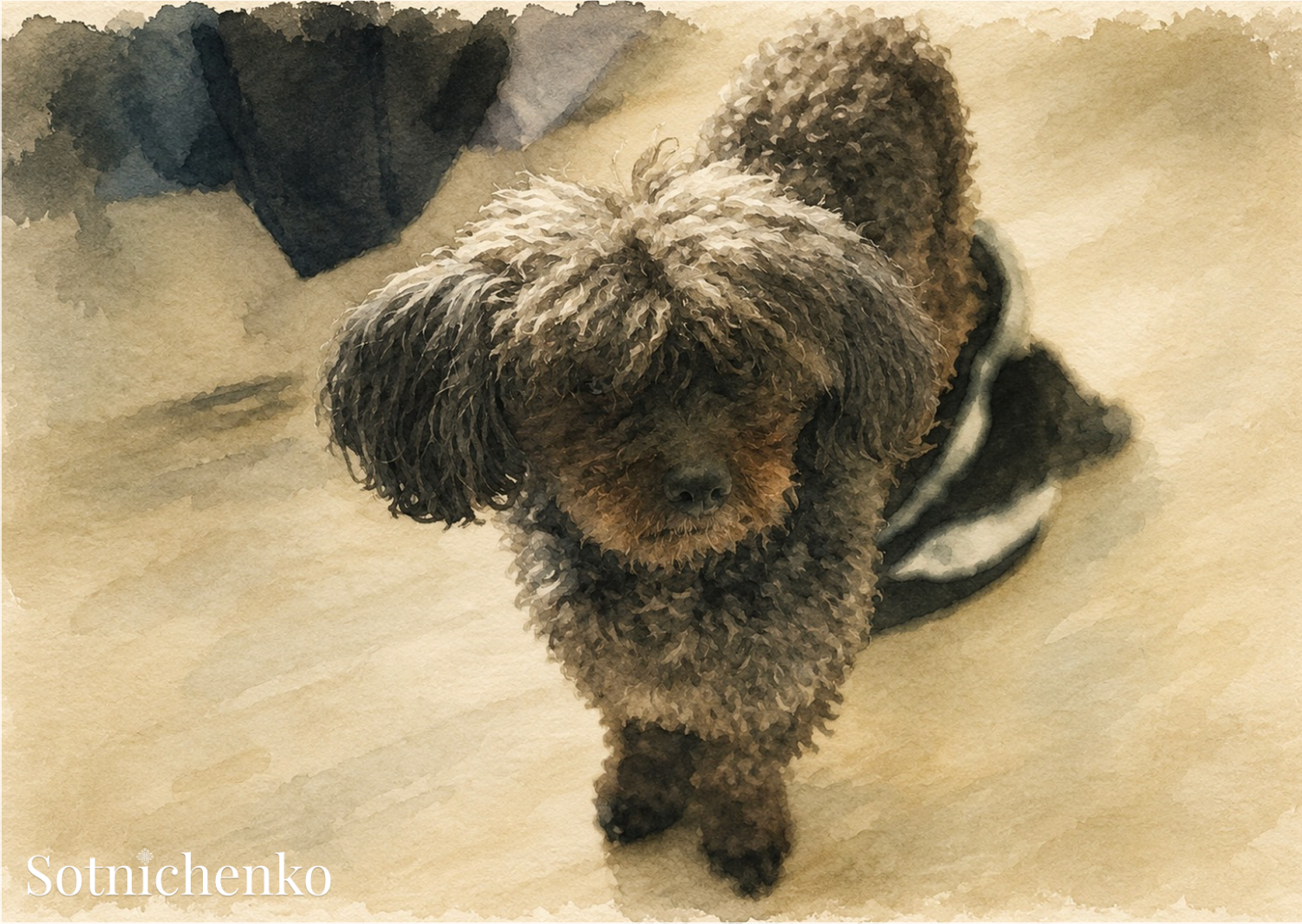 Curly Little Shadow — Poodle Printable Postcard