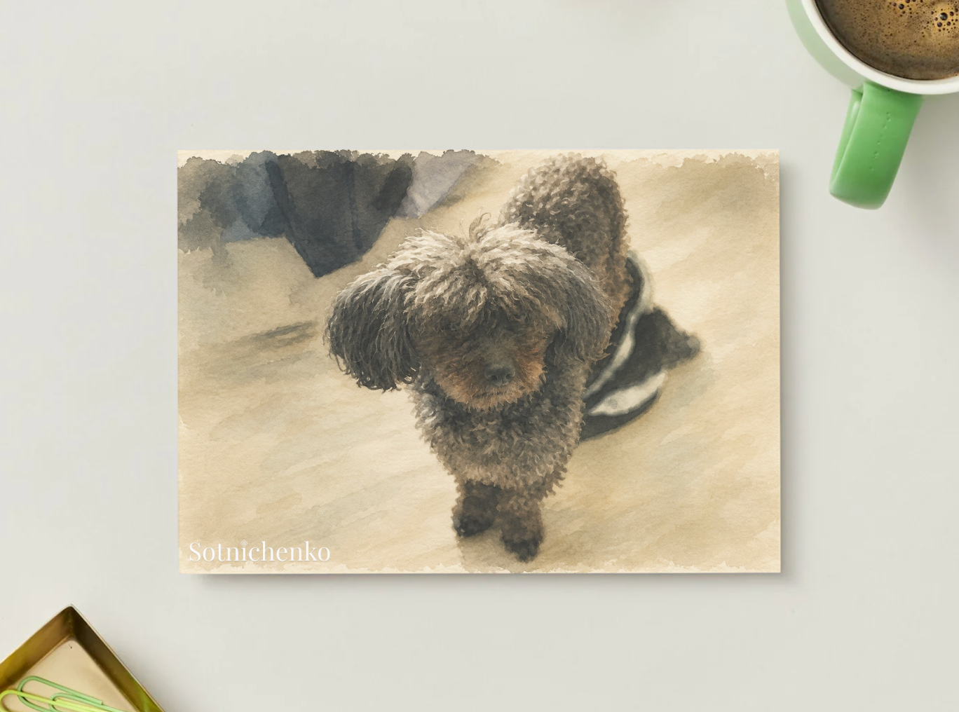 Curly Little Shadow — Poodle Printable Postcard