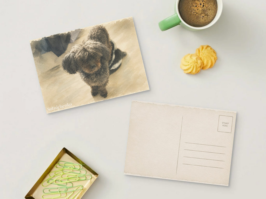 Curly Little Shadow — Poodle Printable Postcard