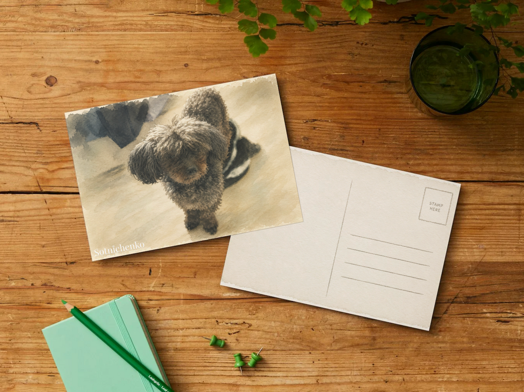 Curly Little Shadow — Poodle Printable Postcard