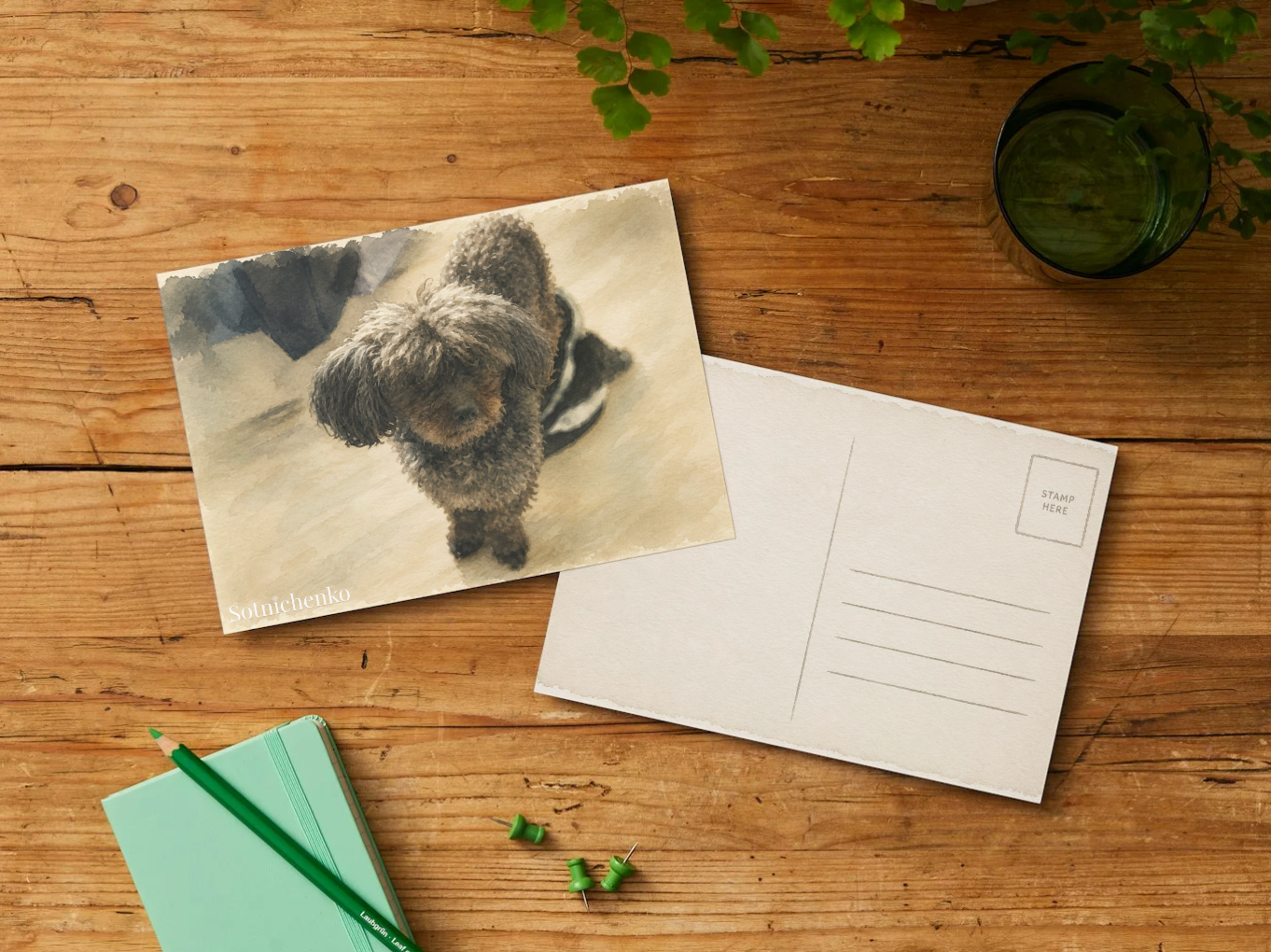 Curly Little Shadow — Poodle Printable Postcard