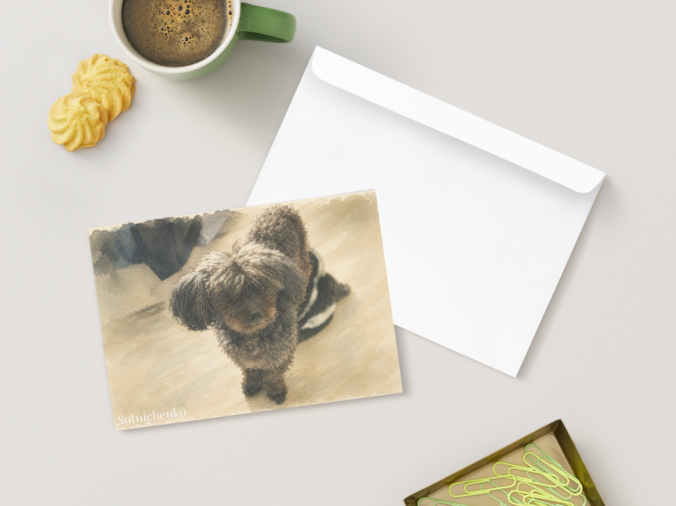 Curly Little Shadow — Poodle Printable Postcard