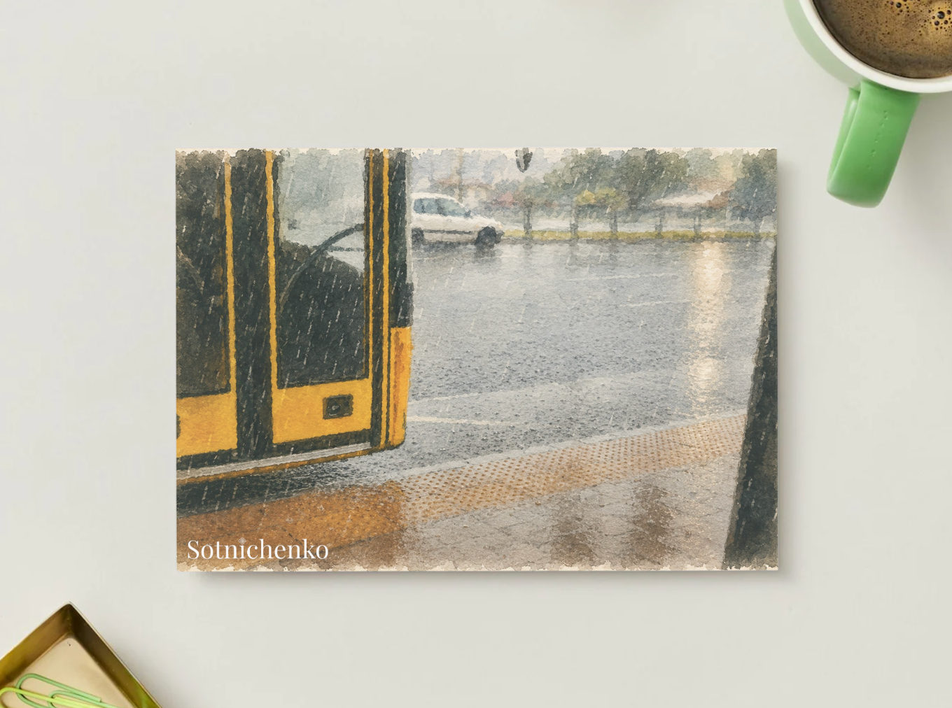 Between Stops — Rainy City Postcard