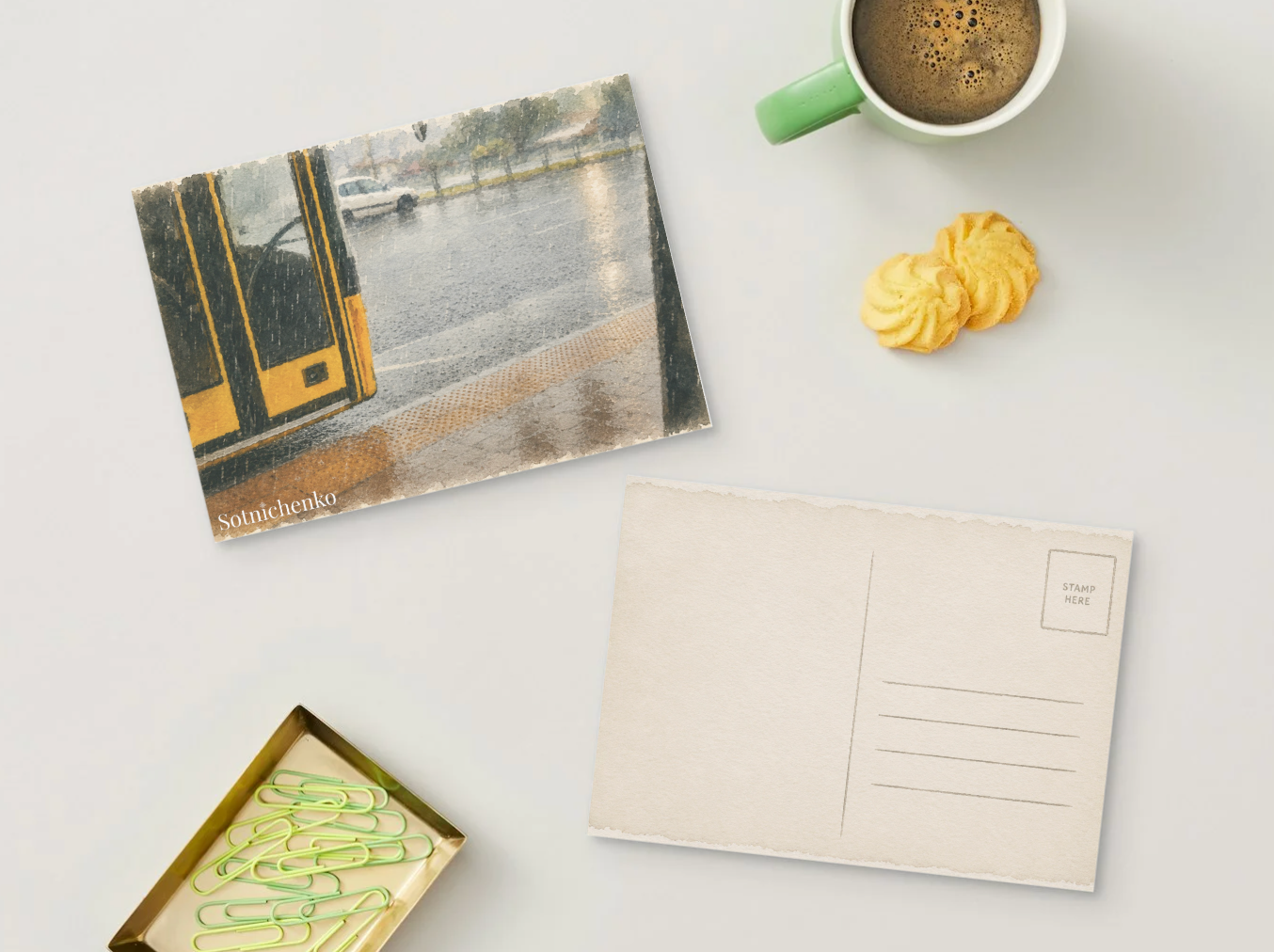 Between Stops — Rainy City Postcard