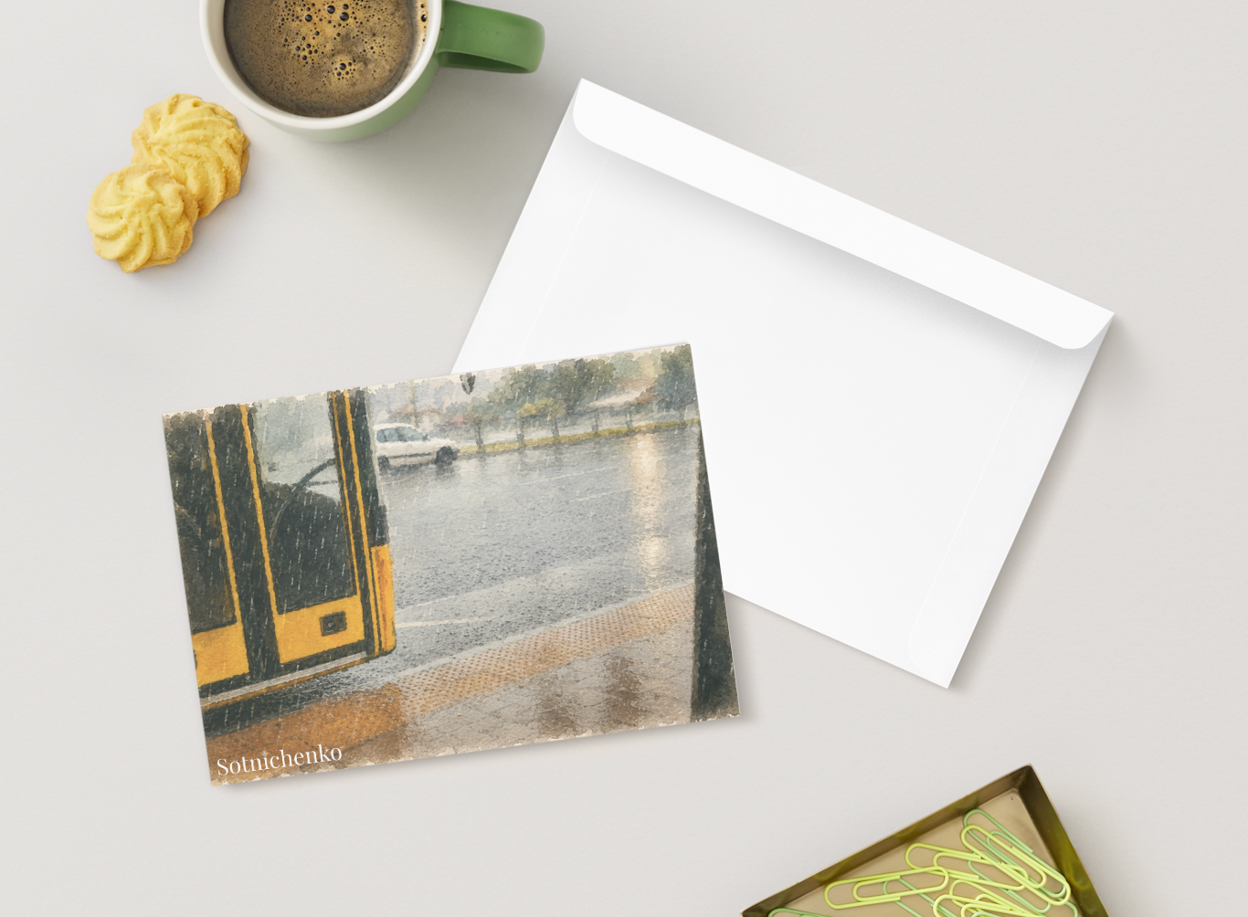 Between Stops — Rainy City Postcard