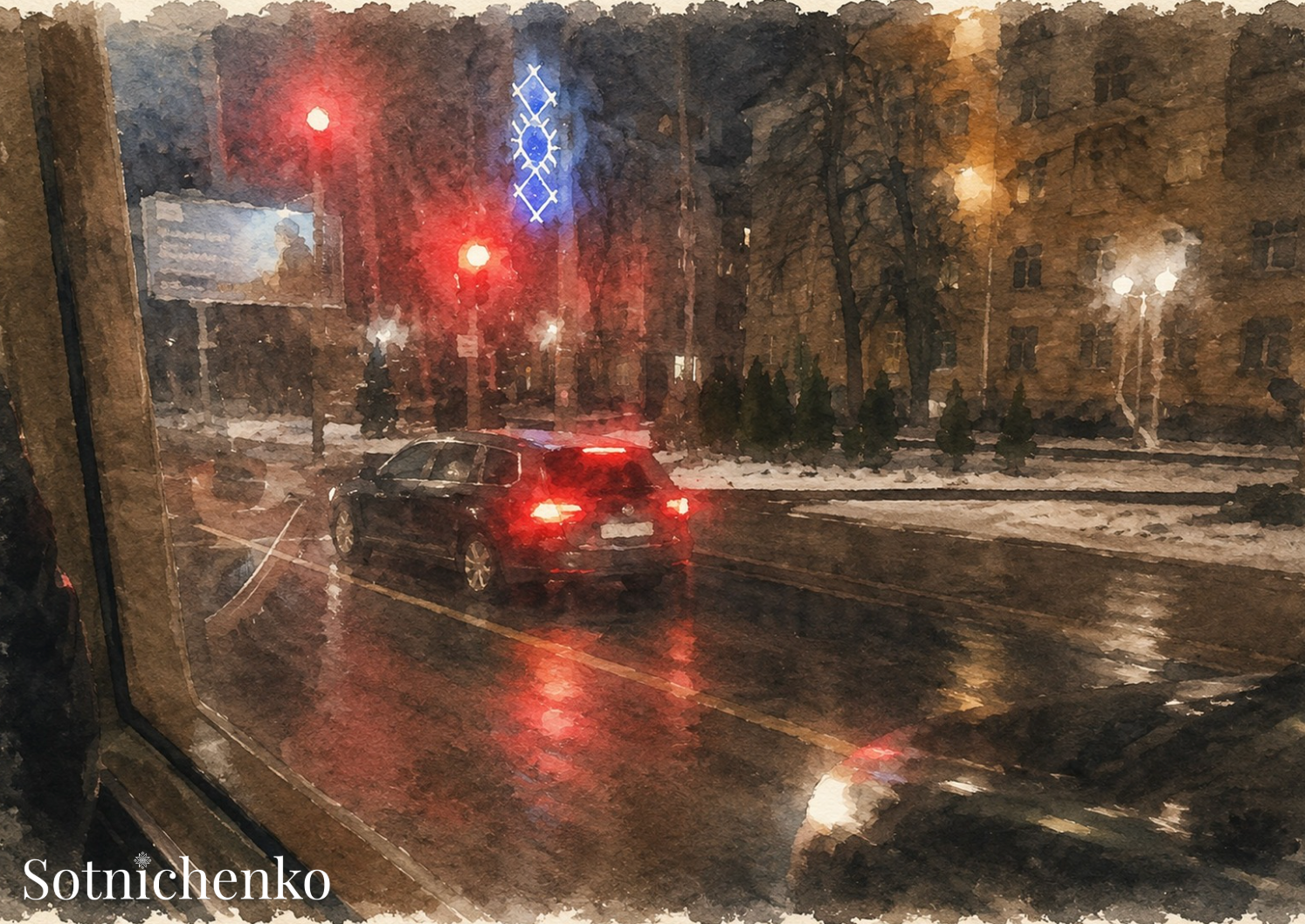 After the Red Light — Urban Night Postcard