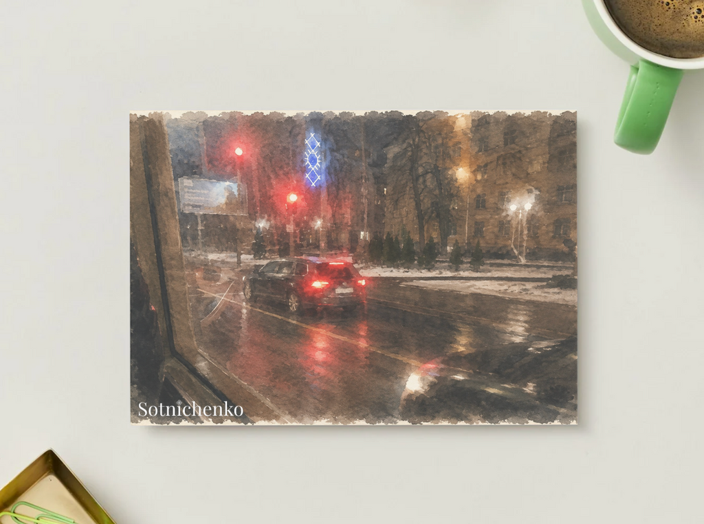 After the Red Light — Urban Night Postcard