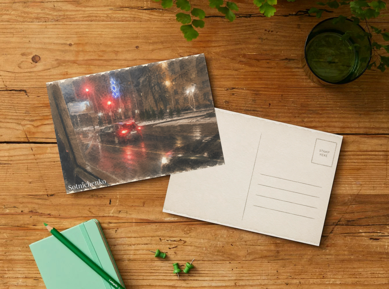 After the Red Light — Urban Night Postcard