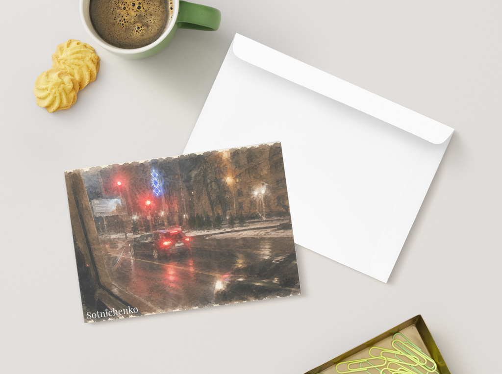 After the Red Light — Urban Night Postcard