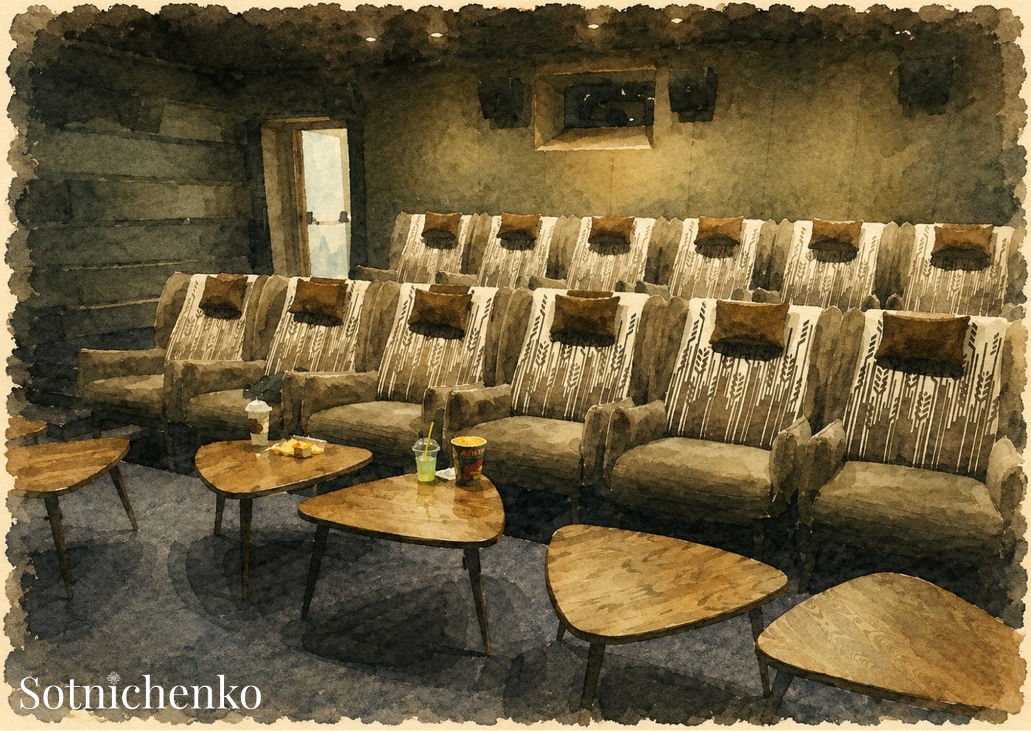 Private Screening — Cozy Cinema Printable Postcard