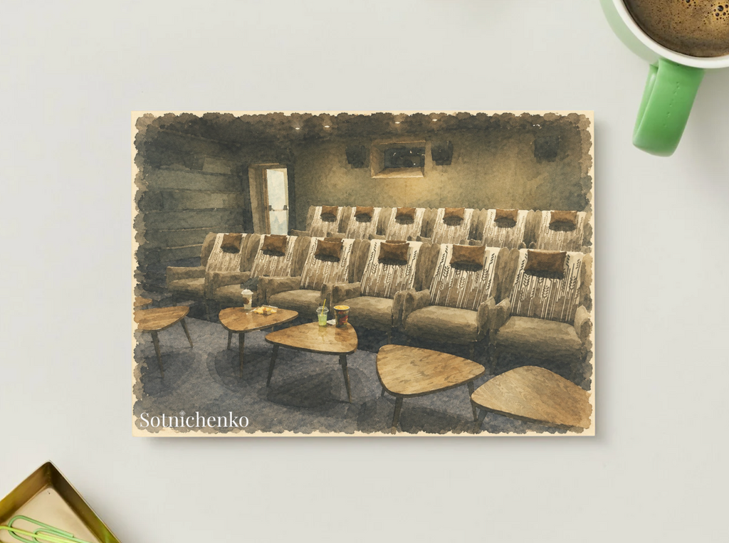 Private Screening — Cozy Cinema Printable Postcard