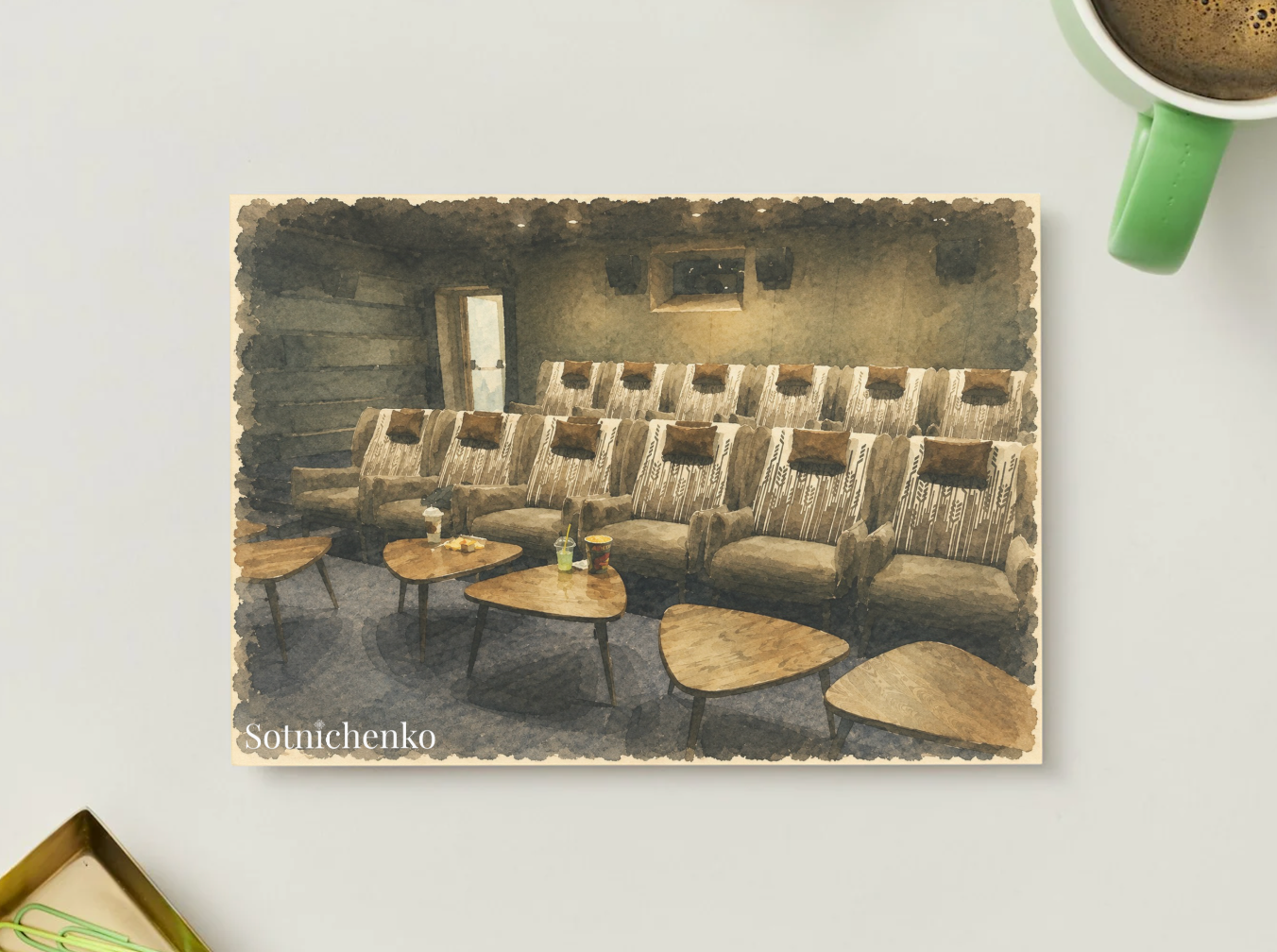 Private Screening — Cozy Cinema Printable Postcard