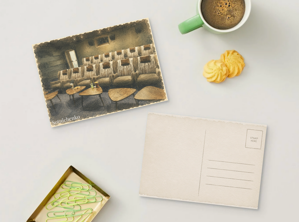 Private Screening — Cozy Cinema Printable Postcard