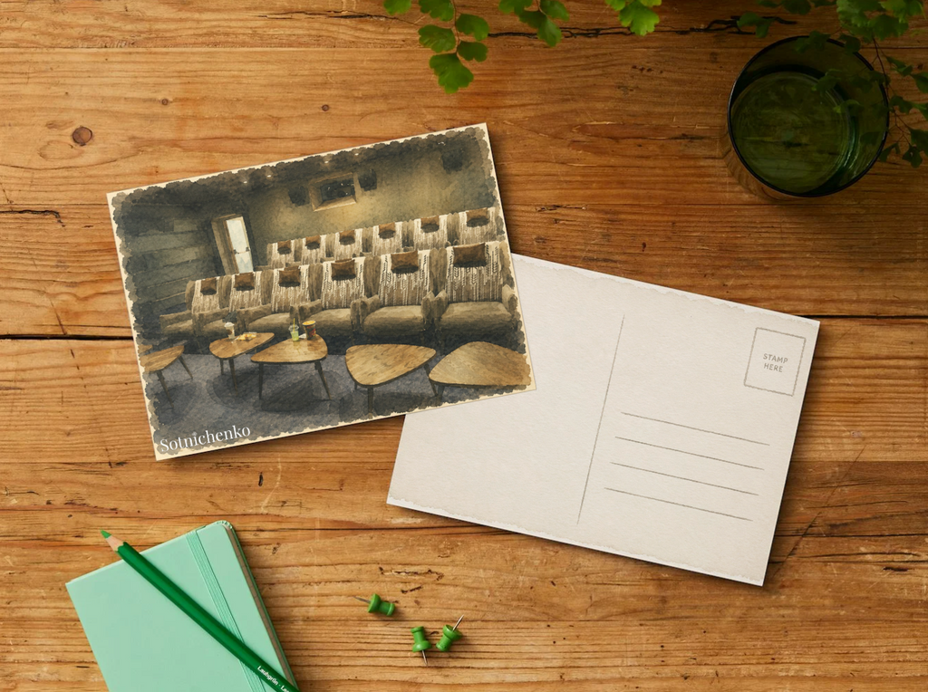 Private Screening — Cozy Cinema Printable Postcard