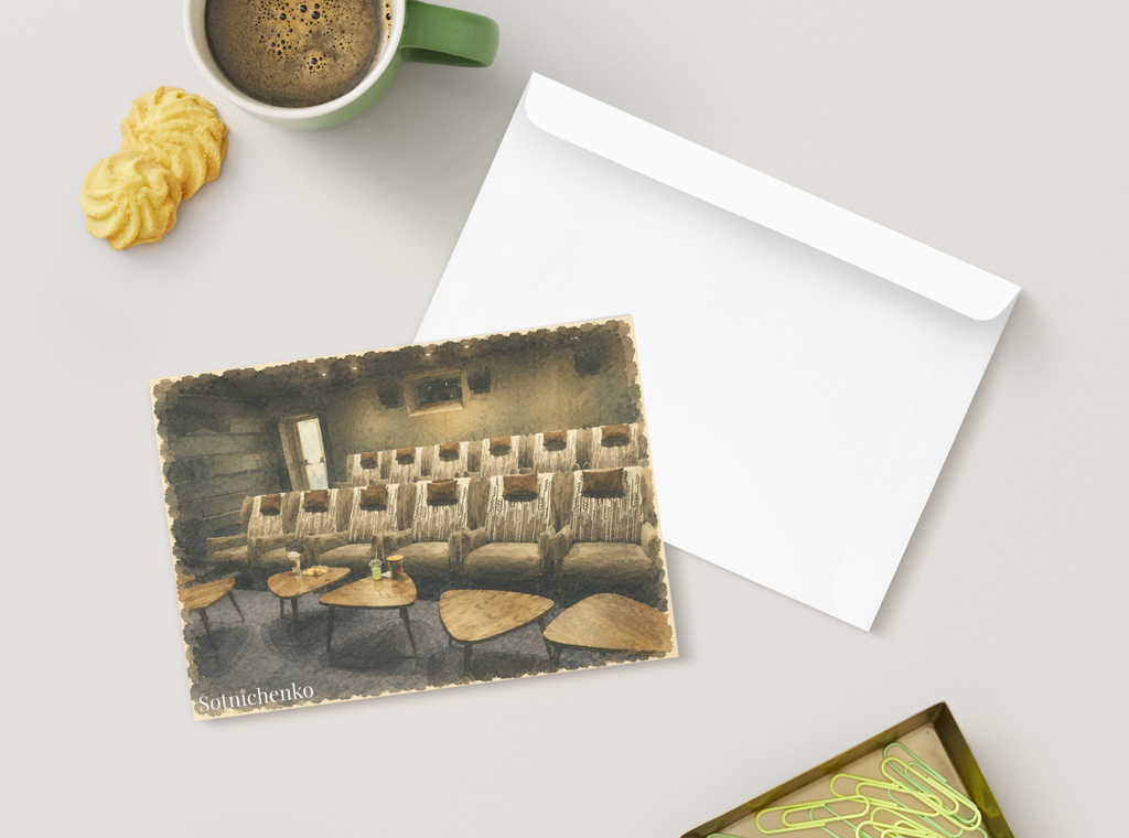 Private Screening — Cozy Cinema Printable Postcard