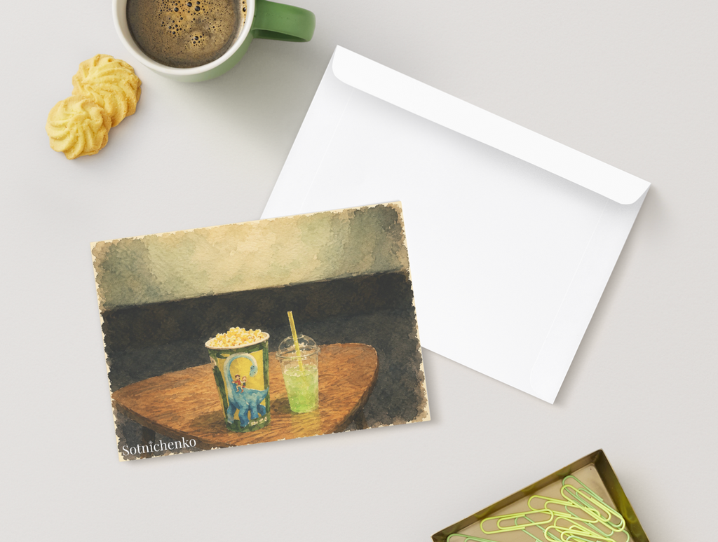 Movie Snacks — Cozy Cinema Printable Postcard